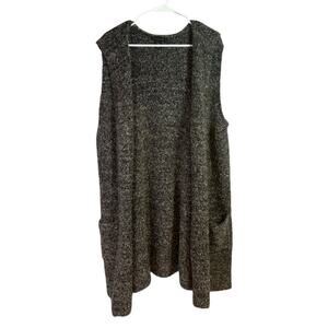 Tahari Long Grey Fuzzy Sleeveless Sweater Hoodie and Front Pockets Size 3XL T3